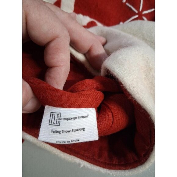 Falling Snow Christmas Stocking Red & White Felt Handmade 18" Long The Longaberg - Picture 5 of 6